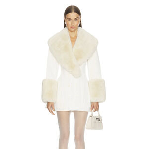 NEW LOBA Julieta Faux Leather Coat Ivory White Cream Fur Jacket
